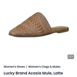 Lucky Brand Acasia Mule brown Vegan Basket Weave Pointy Toe Slip On Size 7.5